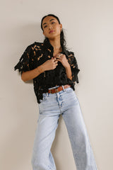Floral Lace Button Up In Black - Final Sale