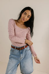 Chloe Floral Ribbed Top In Rose - Final Sale