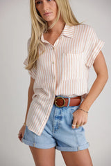 Marie Striped Button Up In Orange - Final Sale