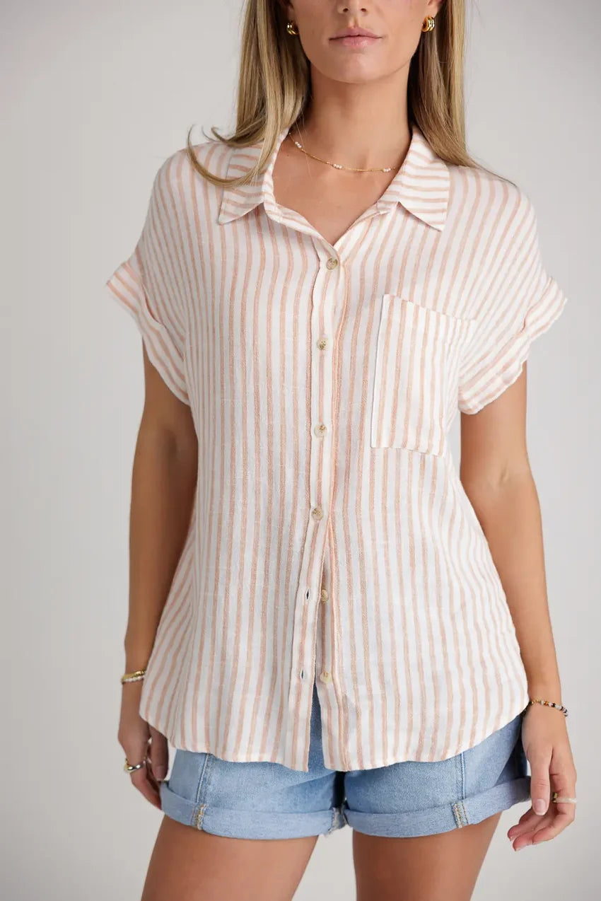 Marie Striped Button Up In Orange - Final Sale