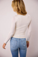 Long Sleeve Fitted Knit Top In Ivory - Final Sale