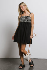 Abstract Embroidered Mini Dress In Black - Final Sale