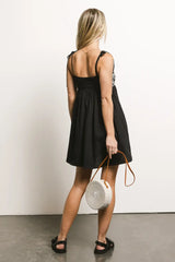 Abstract Embroidered Mini Dress In Black - Final Sale