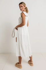 Rain Smocked Midi Dress In White - Final Sale