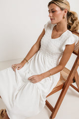 Rain Smocked Midi Dress In White - Final Sale
