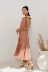 Rain Smocked Midi Dress In Peach - Final Sale