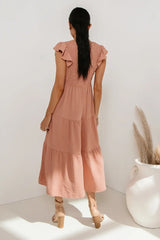 Rain Smocked Midi Dress In Peach - Final Sale