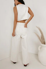 Georgia Wide Leg Jeans In Cream - Final Sale