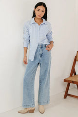 Nyah Striped Button Up In Blue - Final Sale