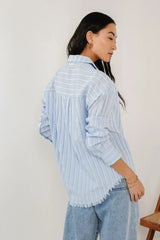 Nyah Striped Button Up In Blue - Final Sale