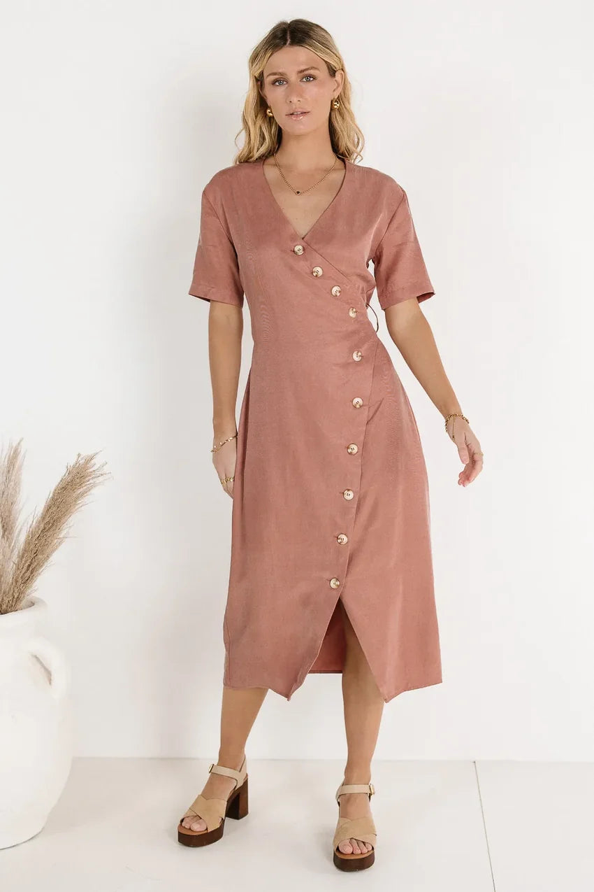 Bhar Midi Wrap Dress In Clay - Final Sale