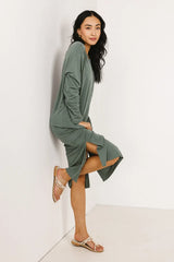 Long Sleeve T-Shirt Dress In Sage - Final Sale