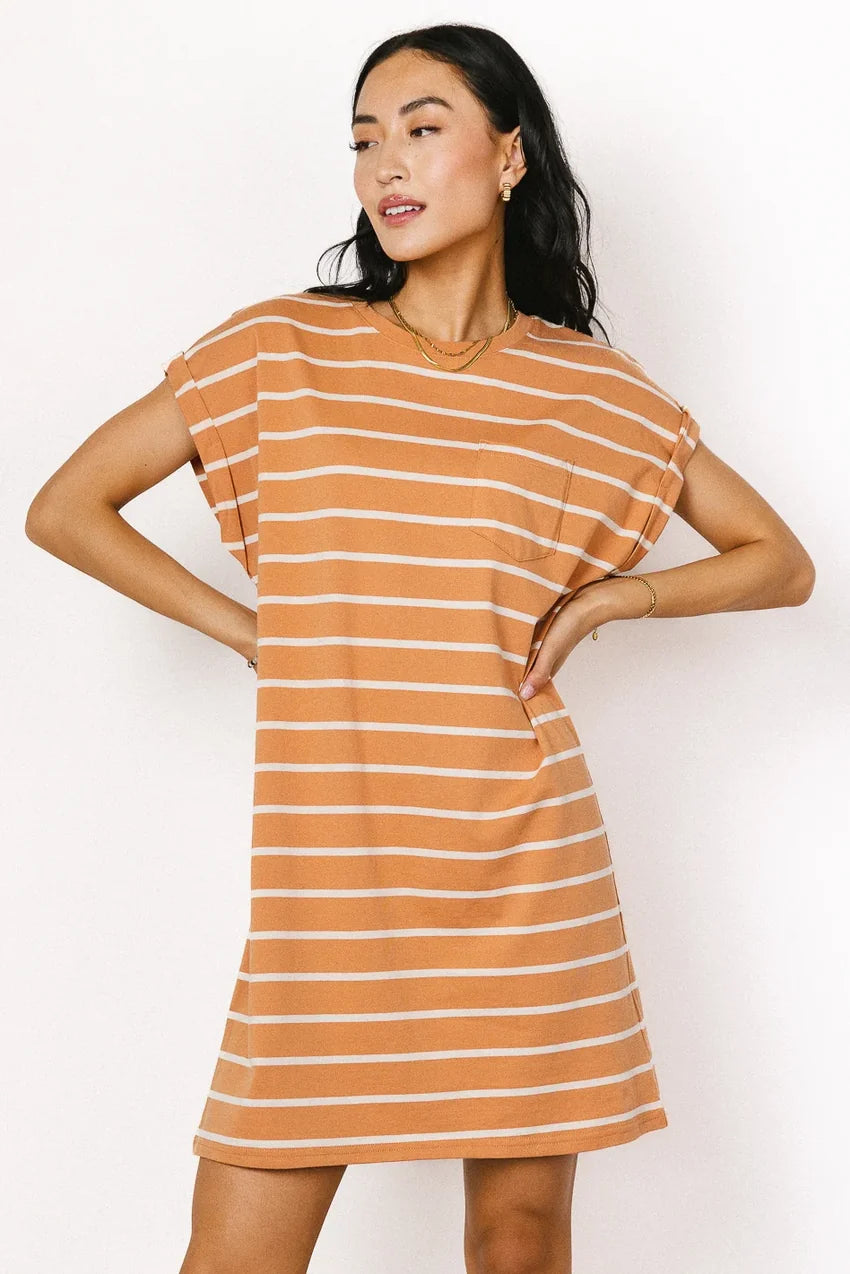 Kennedy Striped T-Shirt Dress in Rust - FINAL SALE