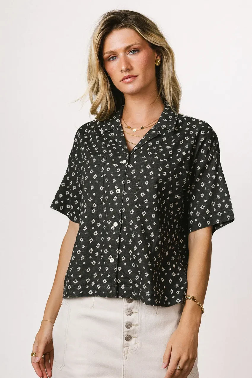 Xiomara Floral Button Up In Black - Final Sale