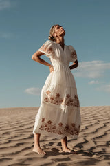 Isabeau Embroidered Maxi Dress In Cream - Final Sale