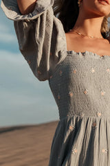 Ditsy Floral Embroidered Dress In Blue - Final Sale