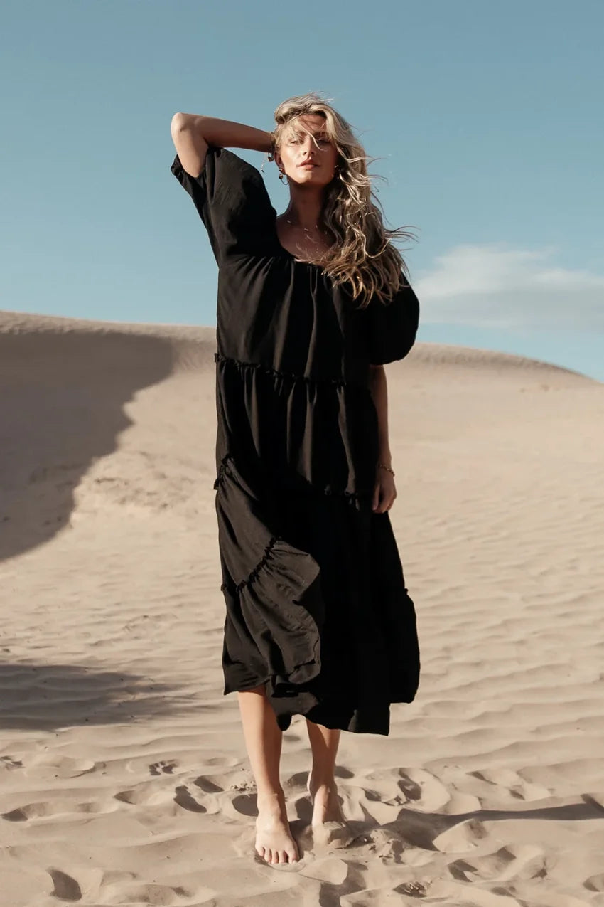 Corinne Tiered Maxi Dress In Black - Final Sale