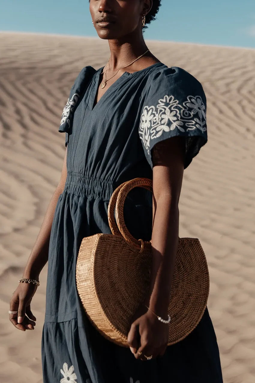 Isabeau Embroidered Maxi Dress in Navy - FINAL SALE