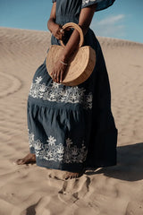 Isabeau Embroidered Maxi Dress In Navy - Final Sale