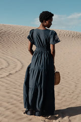 Isabeau Embroidered Maxi Dress In Navy - Final Sale