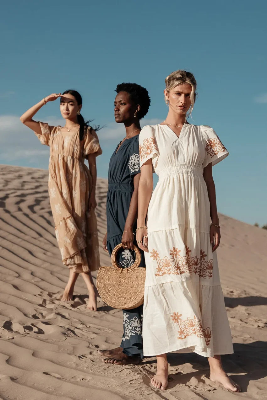 Isabeau Embroidered Maxi Dress in Cream - FINAL SALE