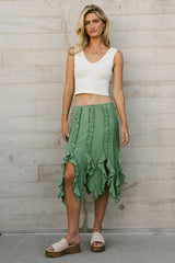 Arista Ruffled Midi Skirt In Sage - Final Sale