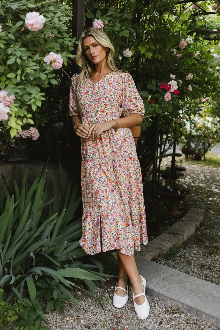 Marcia Floral Dress In Peach