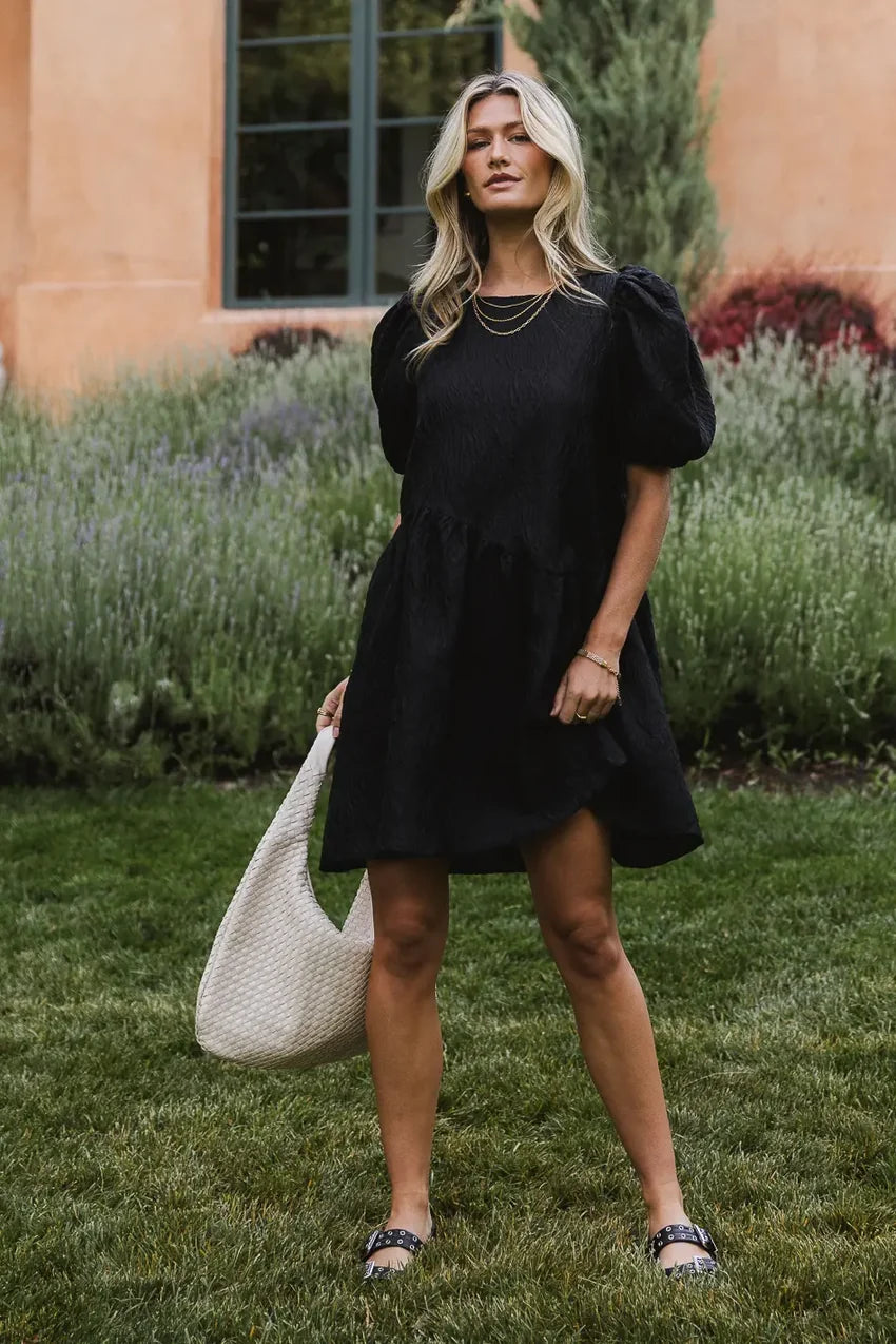 Maison Textured Mini Dress In Black - Final Sale