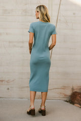 Emmie Ribbed Midi Dress In Teal - Final Sale