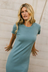 Emmie Ribbed Midi Dress In Teal - Final Sale