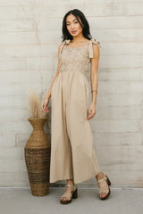 Kaia Crocheted Jumpsuit In Latte - Final Sale