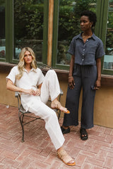 Benji Cotton Gauze Top In Slate Blue - Final Sale