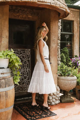 Minerva Tiered Midi Skirt In White - Final Sale