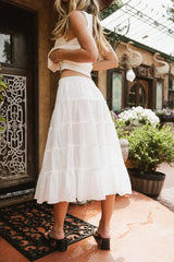 Minerva Tiered Midi Skirt In White - Final Sale