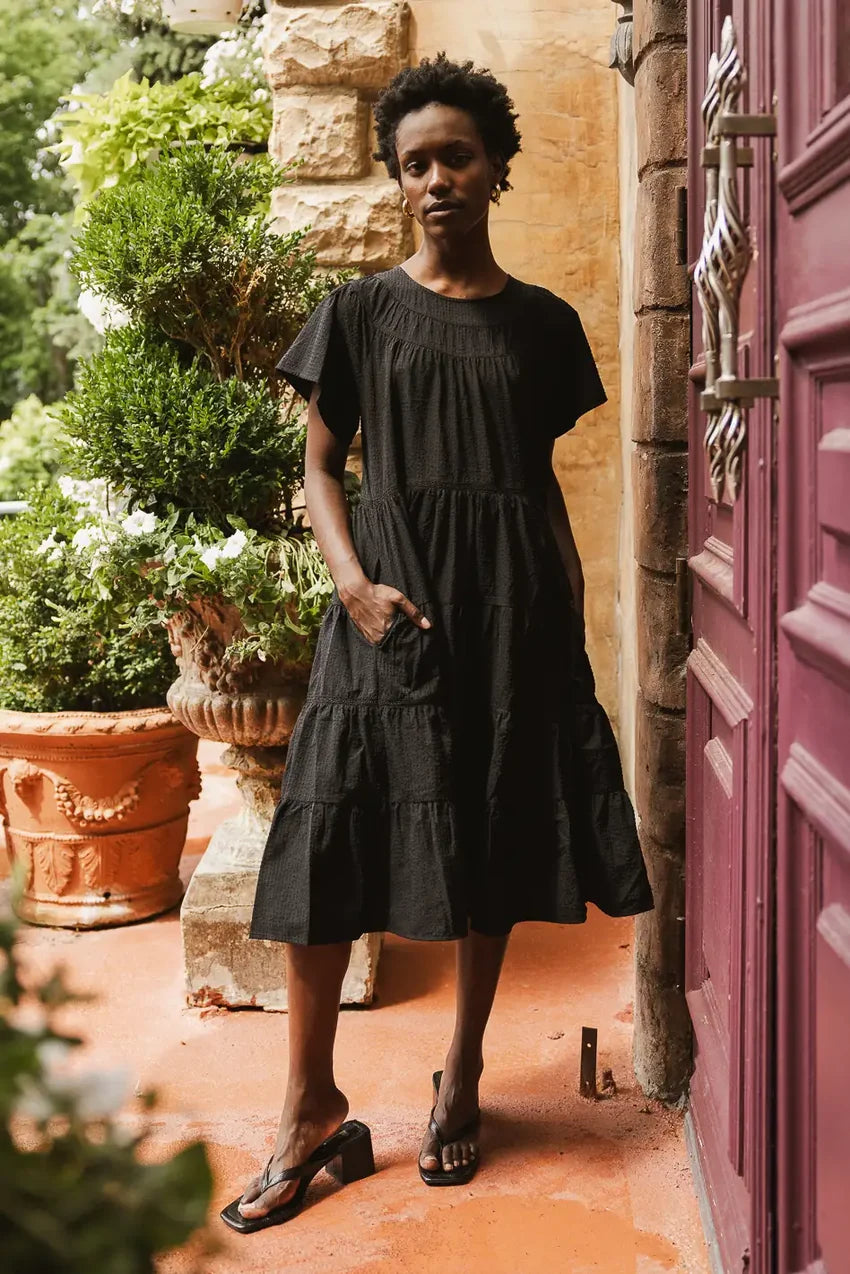 Neve Textured Midi Dress in Black - FINAL SALE