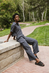 Benji Cotton Gauze Pants In Slate Blue - Final Sale