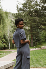 Benji Cotton Gauze Top In Slate Blue - Final Sale