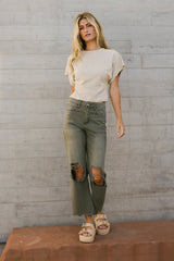 Charlie Distressed Jeans In Army Green - Final Sale
