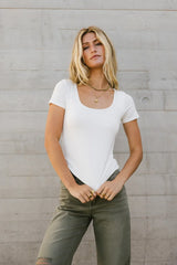Scoop Neck Tee In Ivory - Final Sale