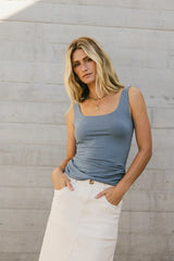 Scoop Neck Tank In Slate - Final Sale