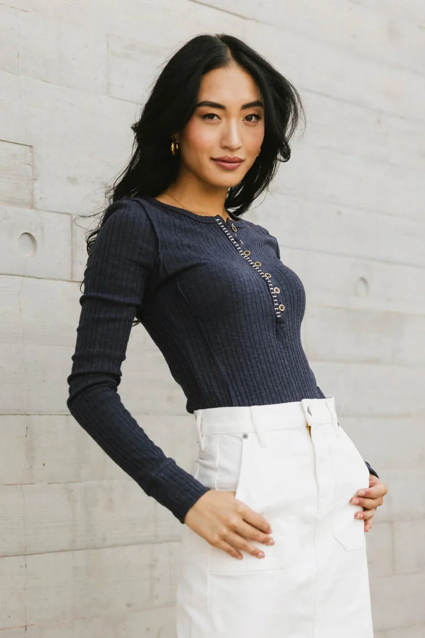 Emmilianne Ribbed Top In Navy - Final Sale