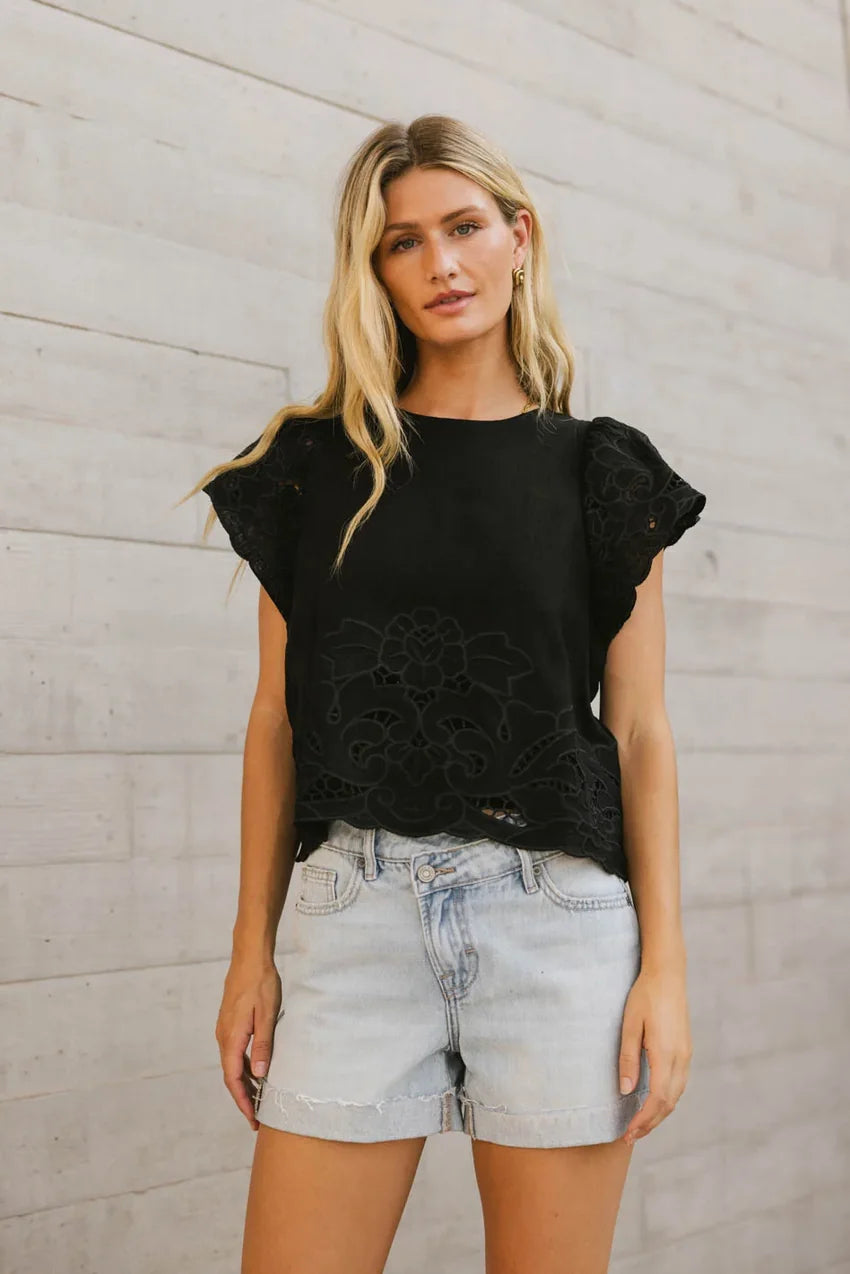 Myra Embroidered Blouse In Black - Final Sale