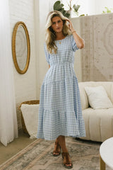 Melina Plaid Midi Dress In Blue - Final Sale