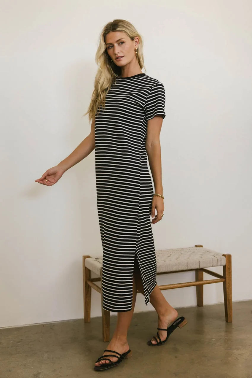 Hudson Striped T-Shirt Dress In Black - Final Sale