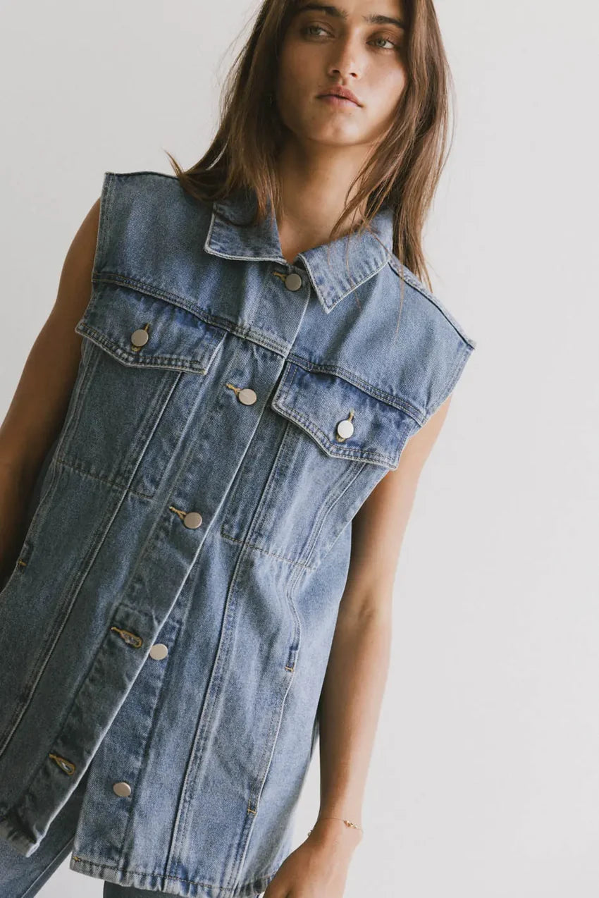 Taylor Denim Vest In Medium Wash - Final Sale