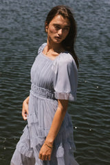 Eugena Ruffled Maxi Dress In Blue - Final Sale