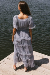 Eugena Ruffled Maxi Dress In Blue - Final Sale
