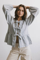 Maggie Peplum Tie Blouse in Light Wash - FINAL SALE