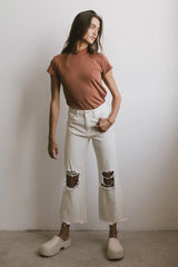 Charlie Distressed Jeans In Ivory - Final Sale