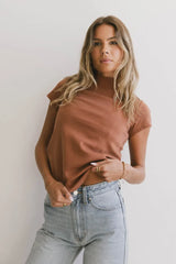 Marley Mock Neck Tee in Rust - FINAL SALE